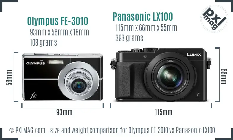 Olympus FE-3010 vs Panasonic LX100 size comparison