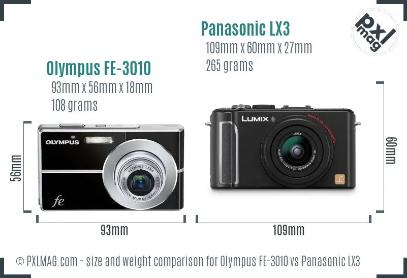 Olympus FE-3010 vs Panasonic LX3 size comparison