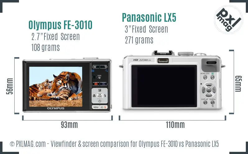 Olympus FE-3010 vs Panasonic LX5 Screen and Viewfinder comparison