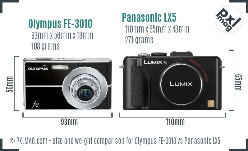 Olympus FE-3010 vs Panasonic LX5 size comparison