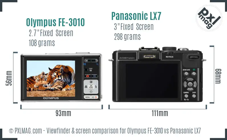 Olympus FE-3010 vs Panasonic LX7 Screen and Viewfinder comparison