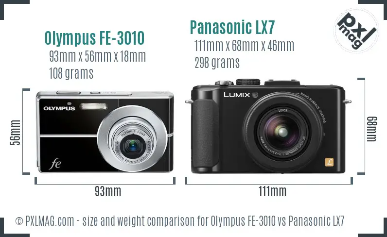 Olympus FE-3010 vs Panasonic LX7 size comparison