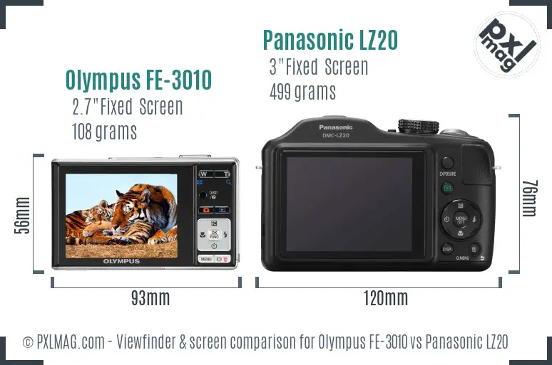 Olympus FE-3010 vs Panasonic LZ20 Screen and Viewfinder comparison