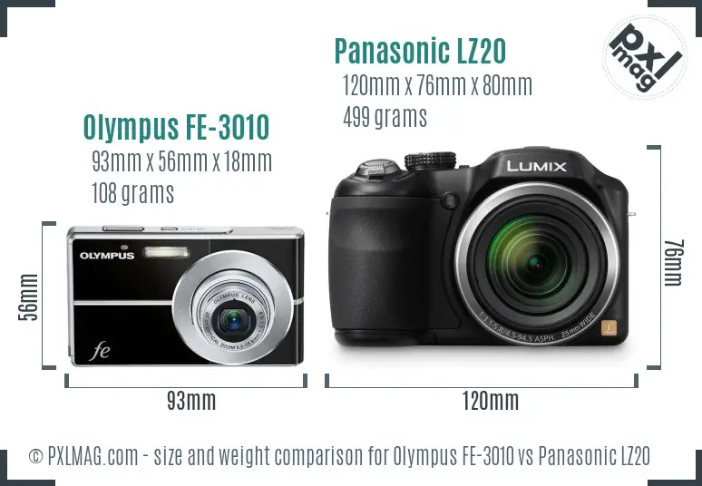 Olympus FE-3010 vs Panasonic LZ20 size comparison