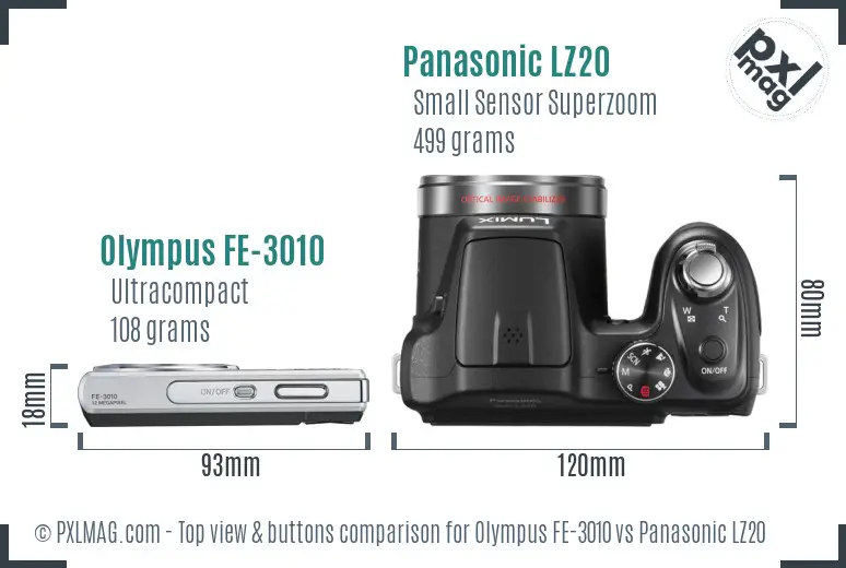 Olympus FE-3010 vs Panasonic LZ20 top view buttons comparison