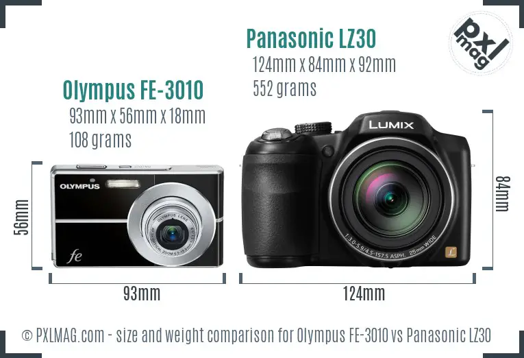 Olympus FE-3010 vs Panasonic LZ30 size comparison Olympus FE-3010 vs Panasonic LZ30 size comparison