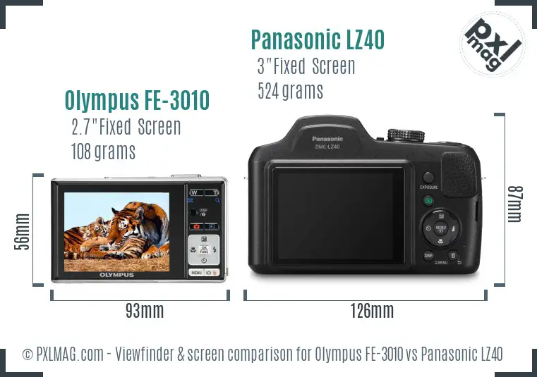 Olympus FE-3010 vs Panasonic LZ40 Screen and Viewfinder comparison