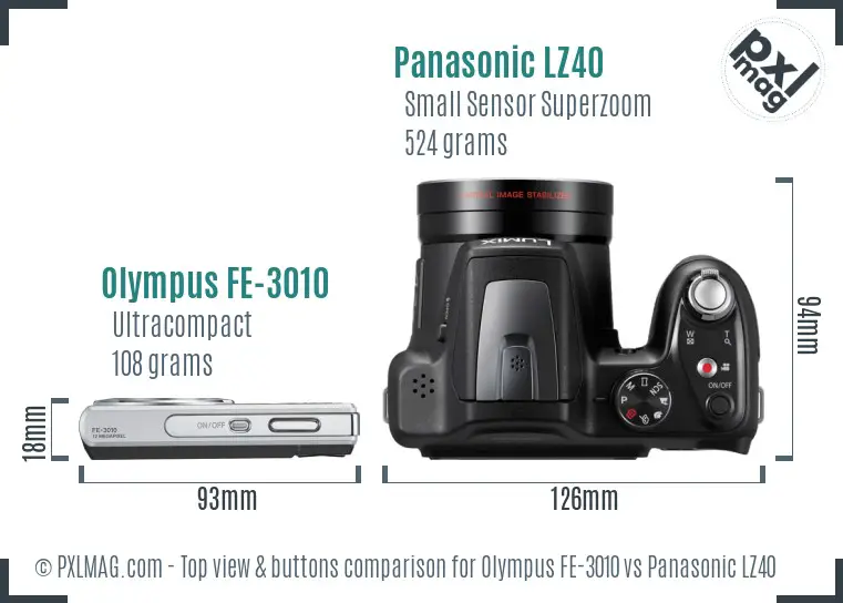 Olympus FE-3010 vs Panasonic LZ40 top view buttons comparison