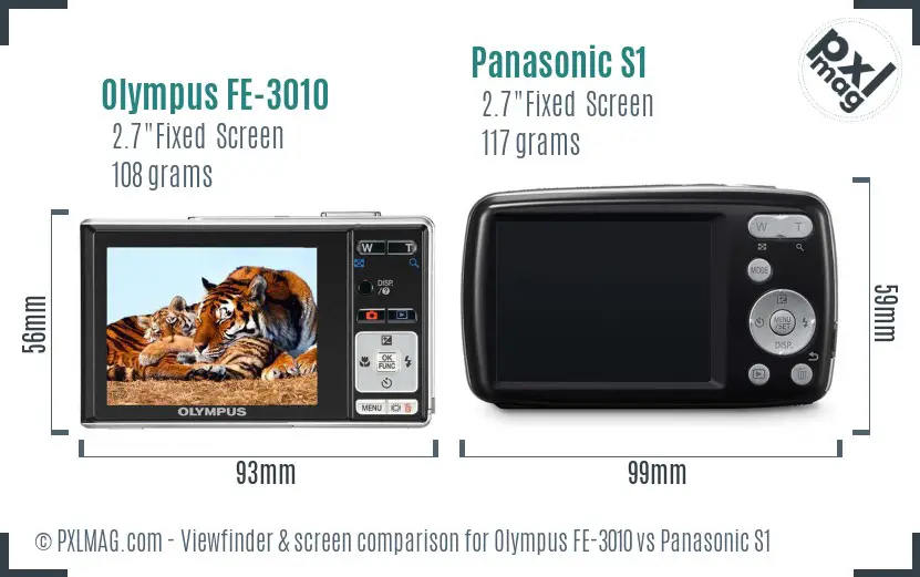 Olympus FE-3010 vs Panasonic S1 Screen and Viewfinder comparison