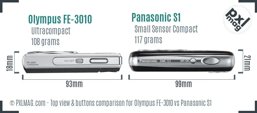 Olympus FE-3010 vs Panasonic S1 top view buttons comparison