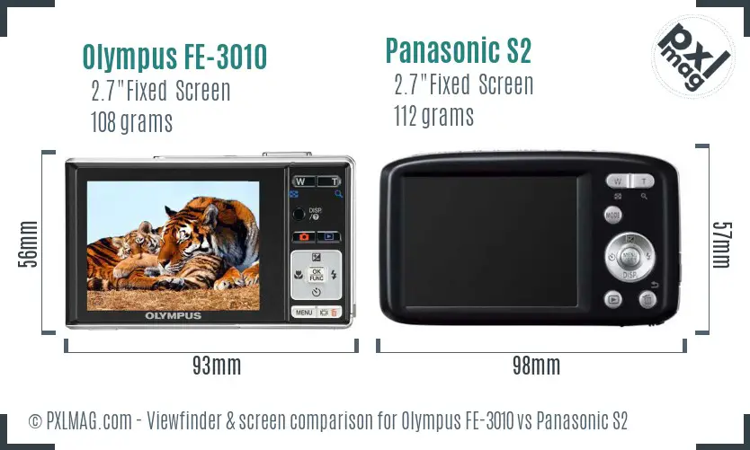 Olympus FE-3010 vs Panasonic S2 Screen and Viewfinder comparison