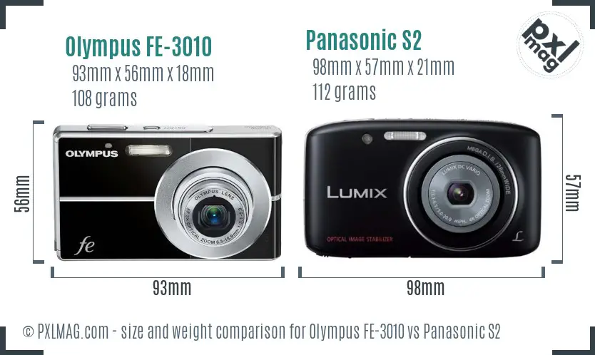 Olympus FE-3010 vs Panasonic S2 size comparison