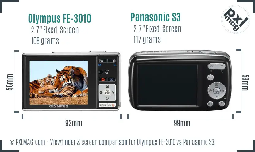 Olympus FE-3010 vs Panasonic S3 Screen and Viewfinder comparison