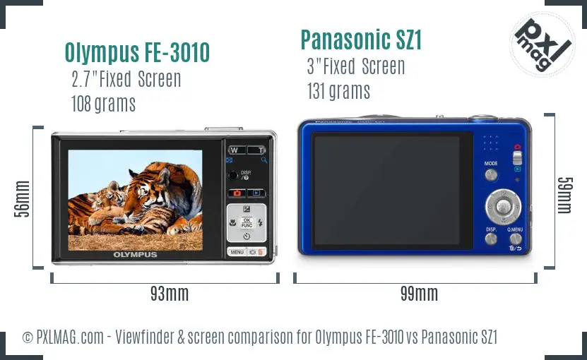 Olympus FE-3010 vs Panasonic SZ1 Screen and Viewfinder comparison