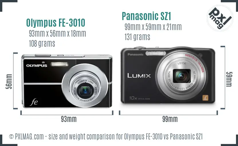 Olympus FE-3010 vs Panasonic SZ1 size comparison