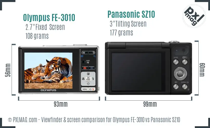 Olympus FE-3010 vs Panasonic SZ10 Screen and Viewfinder comparison Olympus FE-3010 vs Panasonic SZ10 Screen and Viewfinder comparison