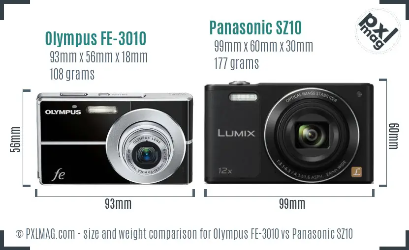 Olympus FE-3010 vs Panasonic SZ10 size comparison Olympus FE-3010 vs Panasonic SZ10 size comparison