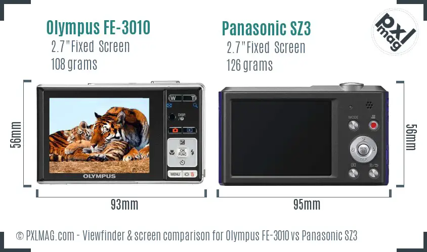 Olympus FE-3010 vs Panasonic SZ3 Screen and Viewfinder comparison