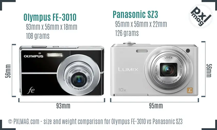 Olympus FE-3010 vs Panasonic SZ3 size comparison