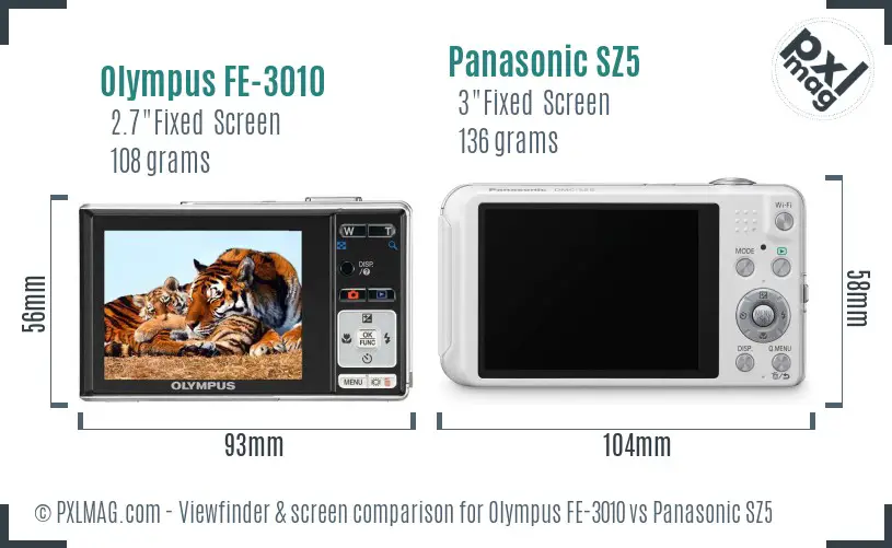 Olympus FE-3010 vs Panasonic SZ5 Screen and Viewfinder comparison