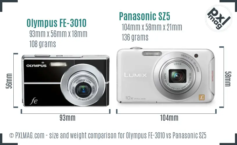 Olympus FE-3010 vs Panasonic SZ5 size comparison