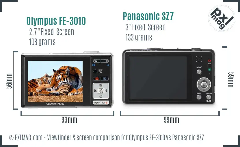 Olympus FE-3010 vs Panasonic SZ7 Screen and Viewfinder comparison