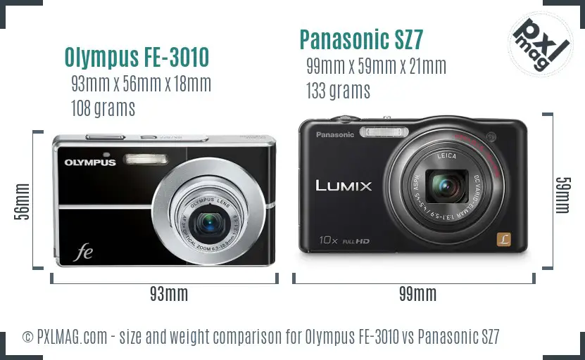 Olympus FE-3010 vs Panasonic SZ7 size comparison