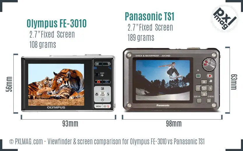 Olympus FE-3010 vs Panasonic TS1 Screen and Viewfinder comparison