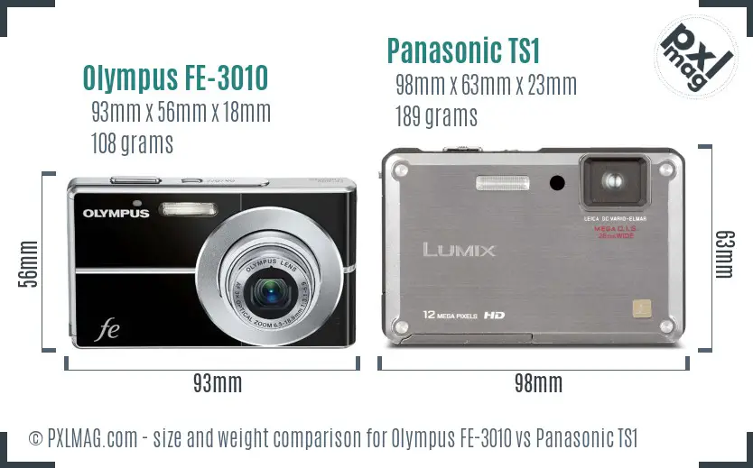 Olympus FE-3010 vs Panasonic TS1 size comparison