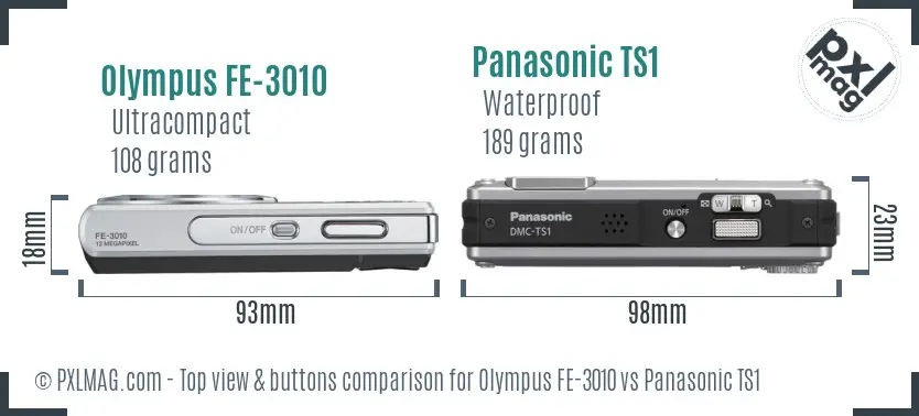 Olympus FE-3010 vs Panasonic TS1 top view buttons comparison