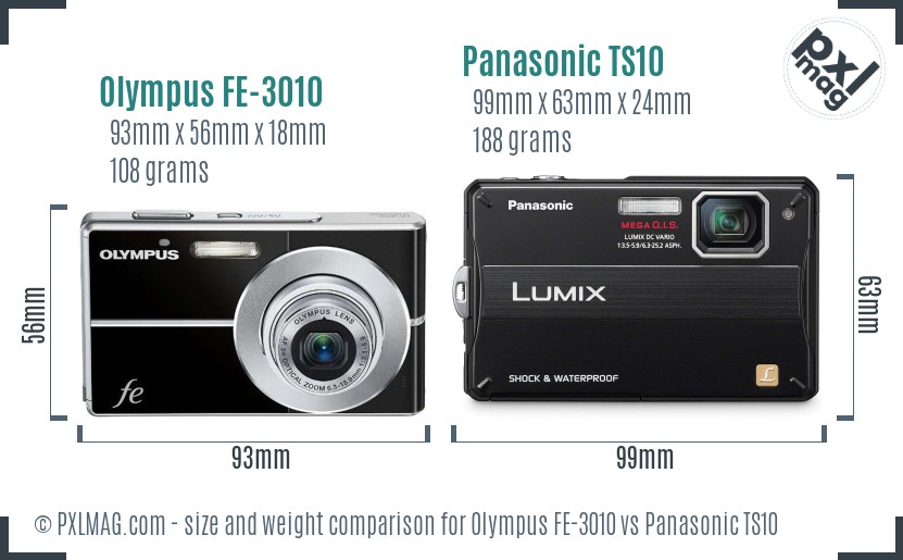 Olympus FE-3010 vs Panasonic TS10 size comparison