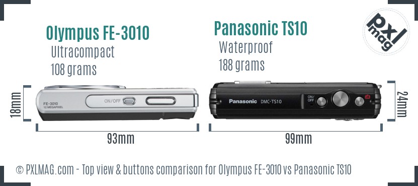 Olympus FE-3010 vs Panasonic TS10 top view buttons comparison