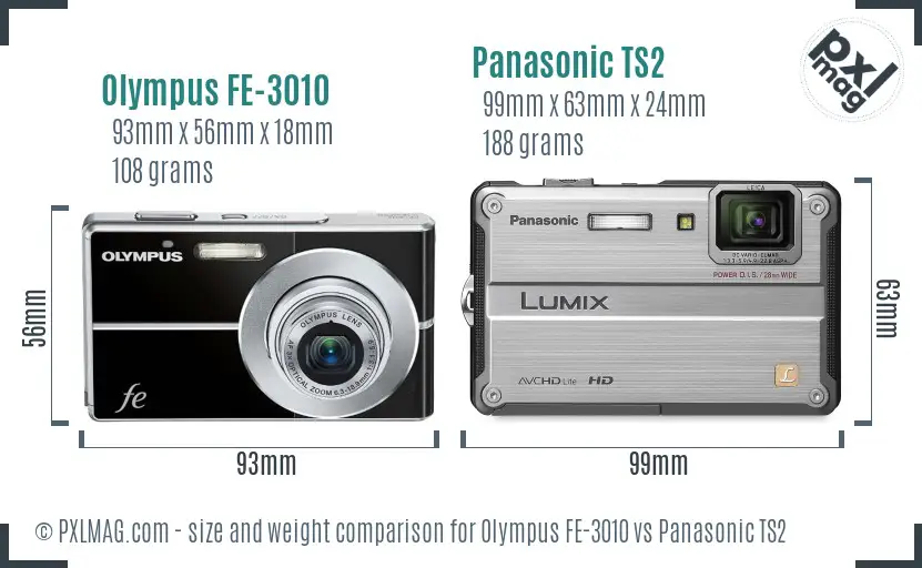 Olympus FE-3010 vs Panasonic TS2 size comparison