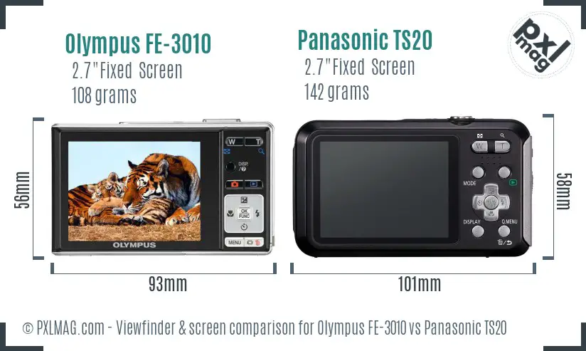 Olympus FE-3010 vs Panasonic TS20 Screen and Viewfinder comparison