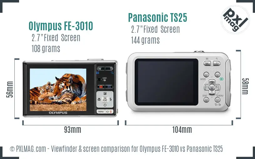 Olympus FE-3010 vs Panasonic TS25 Screen and Viewfinder comparison