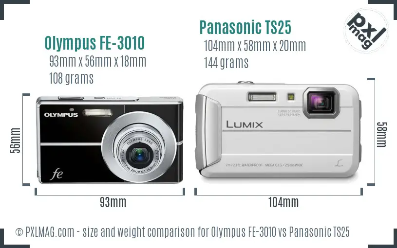 Olympus FE-3010 vs Panasonic TS25 size comparison