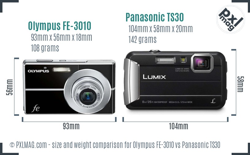 Olympus FE-3010 vs Panasonic TS30 size comparison