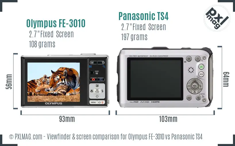 Olympus FE-3010 vs Panasonic TS4 Screen and Viewfinder comparison