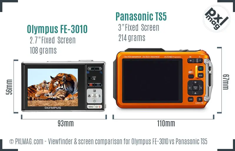 Olympus FE-3010 vs Panasonic TS5 Screen and Viewfinder comparison