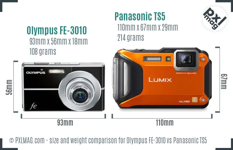 Olympus FE-3010 vs Panasonic TS5 size comparison