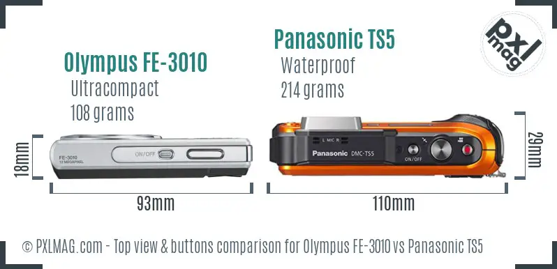 Olympus FE-3010 vs Panasonic TS5 top view buttons comparison
