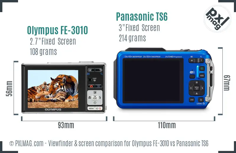 Olympus FE-3010 vs Panasonic TS6 Screen and Viewfinder comparison