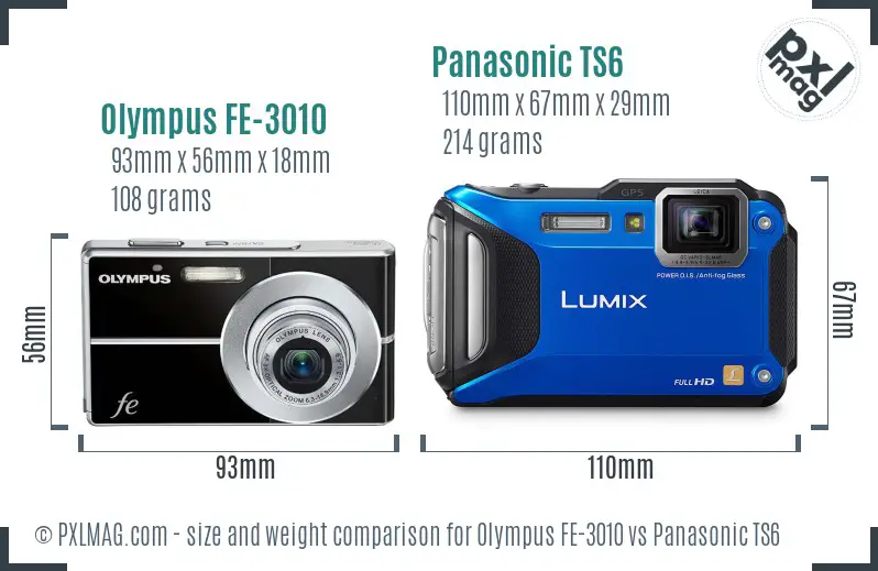 Olympus FE-3010 vs Panasonic TS6 size comparison