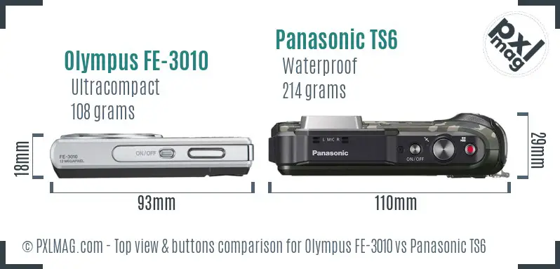 Olympus FE-3010 vs Panasonic TS6 top view buttons comparison
