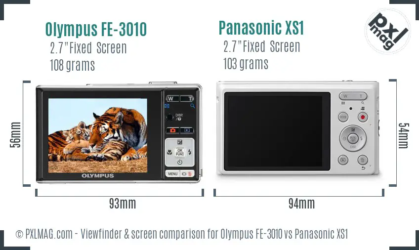 Olympus FE-3010 vs Panasonic XS1 Screen and Viewfinder comparison