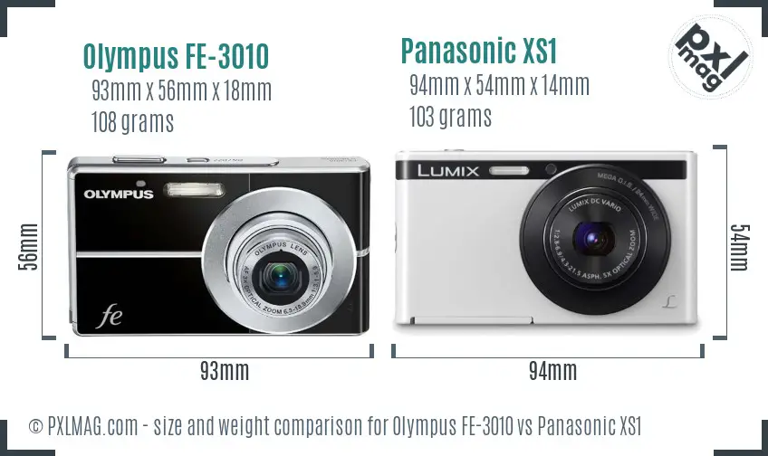 Olympus FE-3010 vs Panasonic XS1 size comparison