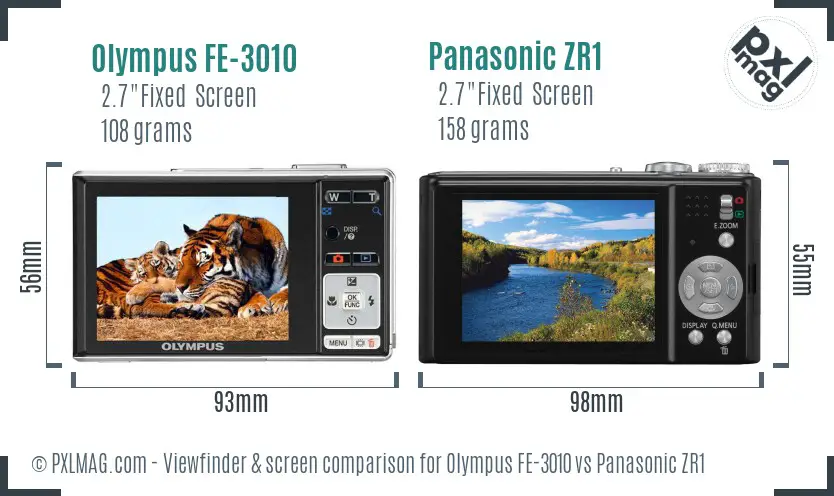 Olympus FE-3010 vs Panasonic ZR1 Screen and Viewfinder comparison