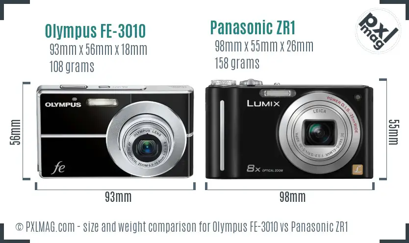 Olympus FE-3010 vs Panasonic ZR1 size comparison