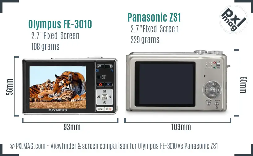 Olympus FE-3010 vs Panasonic ZS1 Screen and Viewfinder comparison