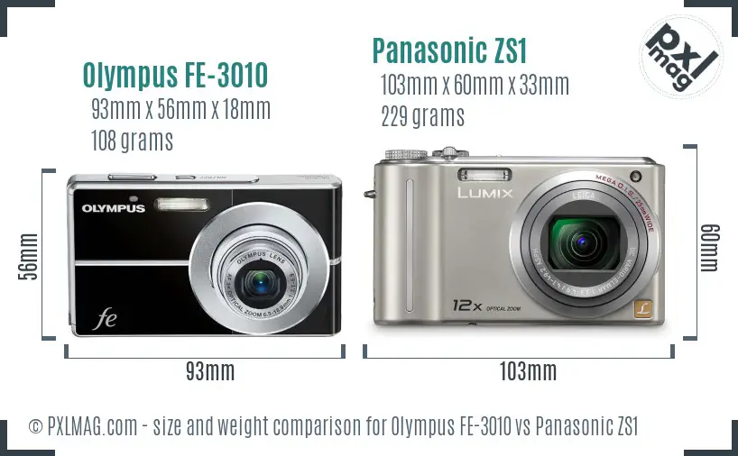 Olympus FE-3010 vs Panasonic ZS1 size comparison